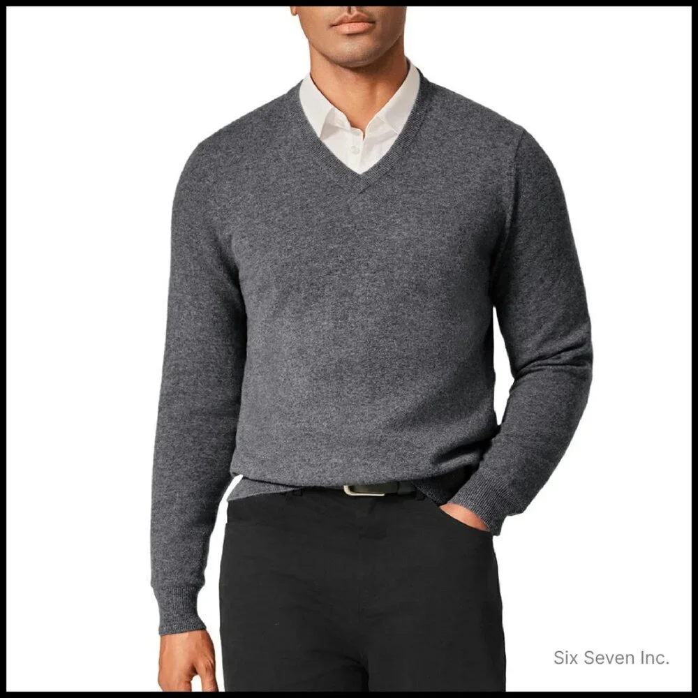 Men's V-Neck Cashmere Sweater Classic Elegant Luxury Pullover Soft Warm